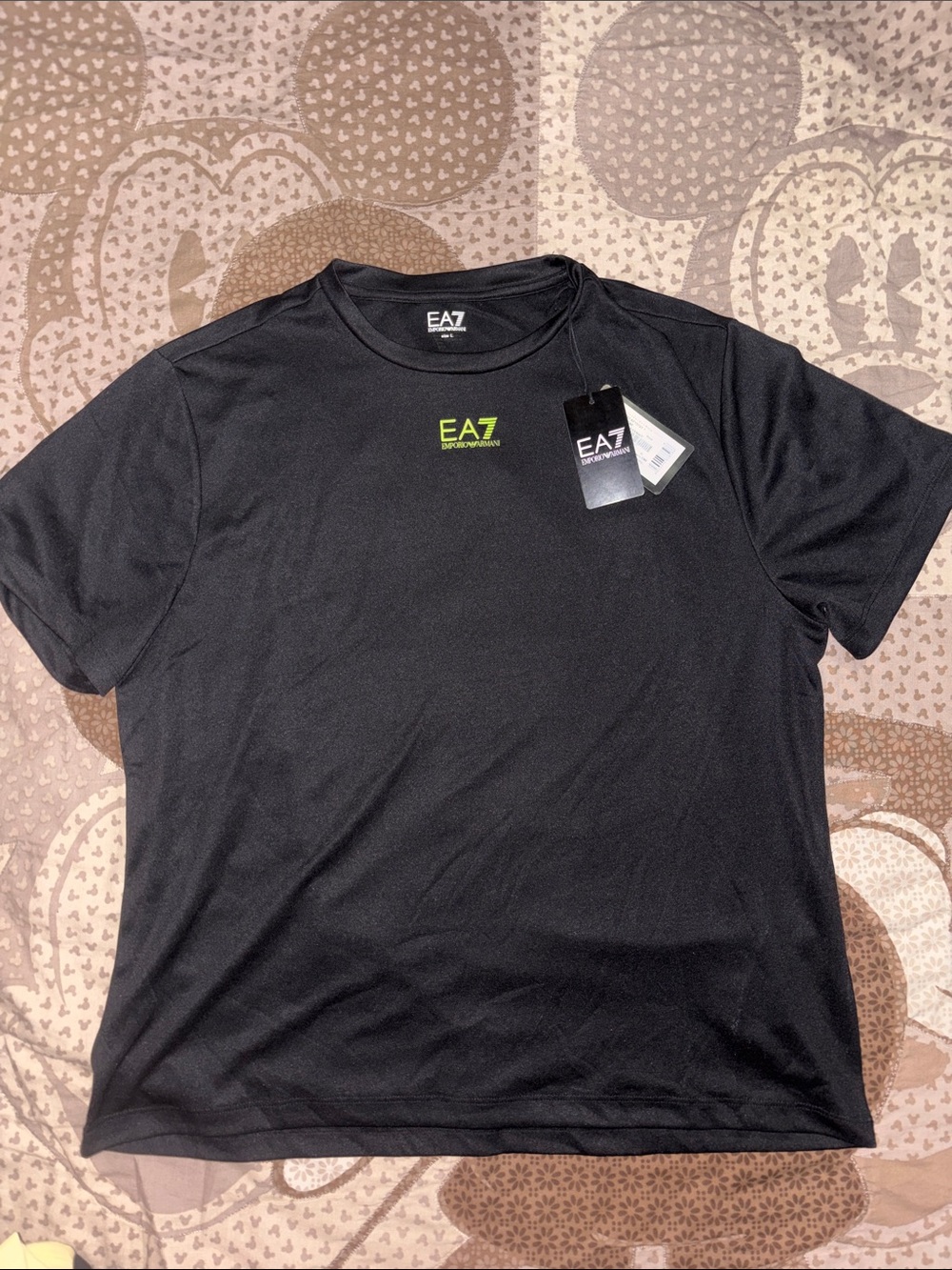 Emporio Armani EA7 Black Short-Sleeve Logo Tee with Neon Accent